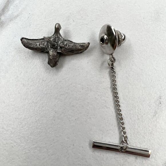 Silver Tone Flying Bird Lapel Tie Tack Pin - Picture 7 of 8
